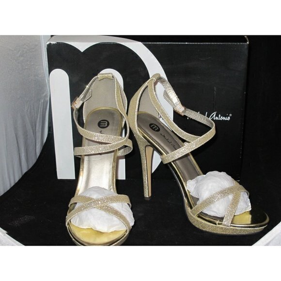 Michael Antonio Gold Glitter Strappy Evening Shoes 8.5 - Picture 1 of 4